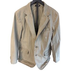 Mens LL Bean Green Khaki Cotton Blend Blazer Jacket Casual Button Up Size 40 Reg